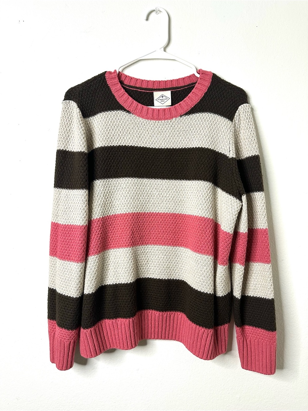 St. John's Bay Crewneck Sweater in Pink, Brown & Cream Large